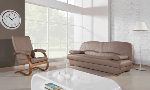 PYKA Galicja kožená sedacia súprava s rozkladom drevo D3 / cappuccino