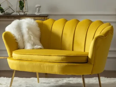 Detail produktu KONDELA Noblin dvojsedačka horčicová (Velvet) / zlatá