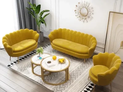 Detail produktu KONDELA Noblin dvojsedačka horčicová (Velvet) / zlatá