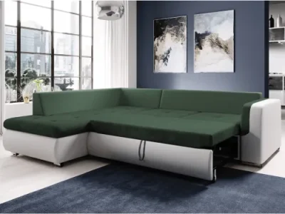 Detail produktu KONDELA Furud L Roh L rohová sedačka s rozkladom biela / zelená