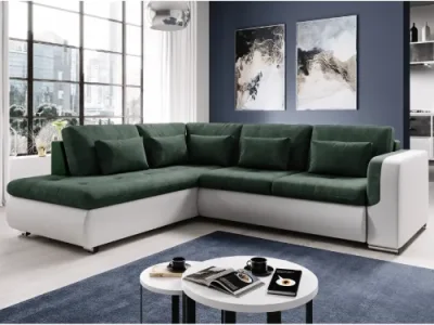 Detail produktu KONDELA Furud L Roh L rohová sedačka s rozkladom biela / zelená