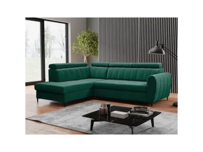 Detail produktu KONDELA Korio L L rohová sedačka s rozkladom a úložným priestorom smaragdová / čierna