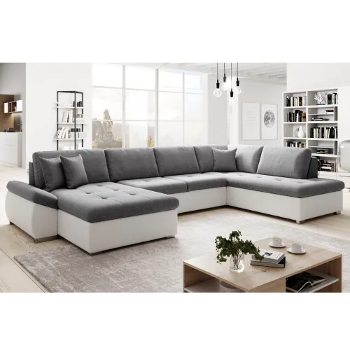 KONDELA Matar U P rohová sedačka u s rozkladom biela / sivá