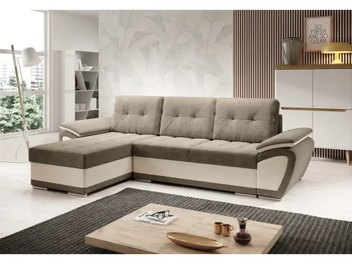 KONDELA Enif Roh L rohová sedačka s rozkladom a úložným priestorom béžová / svetlohnedá