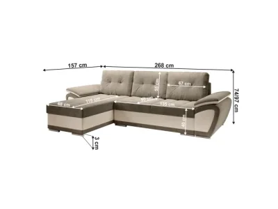 Detail produktu KONDELA Enif Roh L rohová sedačka s rozkladom a úložným priestorom béžová / svetlohnedá