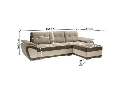 Detail produktu KONDELA Enif Roh P rohová sedačka s rozkladom a úložným priestorom béžová / svetlohnedá