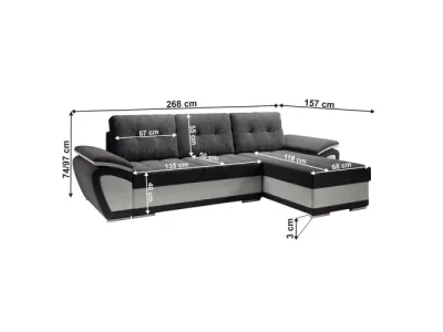 Detail produktu KONDELA Enif Roh P rohová sedačka s rozkladom a úložným priestorom svetlosivá / tmavosivá