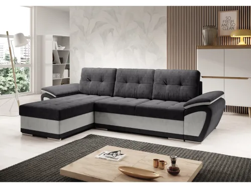 KONDELA Enif Roh L rohová sedačka s rozkladom a úložným priestorom svetlosivá / tmavosivá