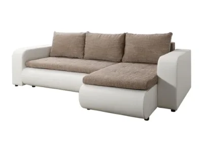 KONDELA Buran Roh P rohová sedačka s rozkladom a úložným priestorom biela / hnedá