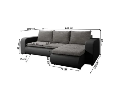 Detail produktu KONDELA Buran Roh P rohová sedačka s rozkladom a úložným priestorom čierna / sivá