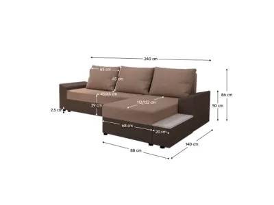 Detail produktu KONDELA Fergus Roh L/P rohová sedačka s rozkladom hnedá / svetlohnedá