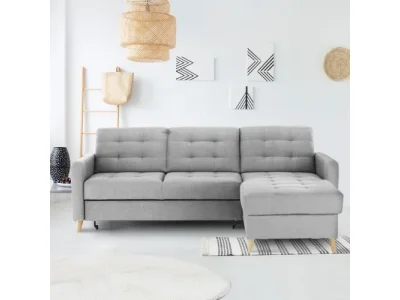 Detail produktu KONDELA Visby L/P rohová sedačka s rozkladom a úložným priestorom svetlosivá