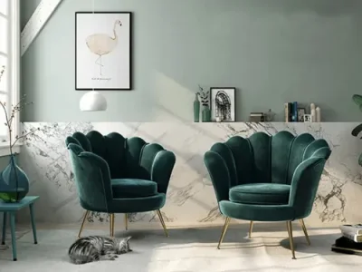 Detail produktu KONDELA Noblin kreslo smaragdová (Velvet) / zlatá