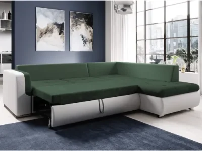 Detail produktu KONDELA Furud L Roh P rohová sedačka s rozkladom biela / zelená