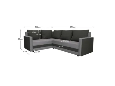 Detail produktu KONDELA Dina L Roh L/P rohová sedačka s rozkladom čierna / sivá