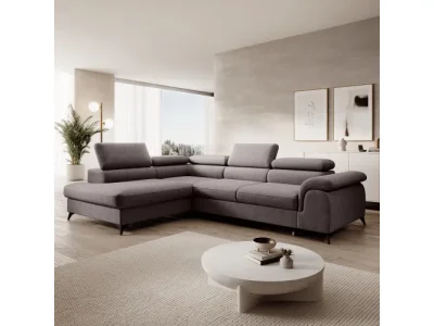 KONDELA Pony Roh L rohová sedačka s rozkladom a úložným priestorom sivohnedá