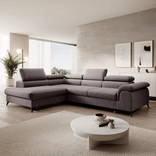 KONDELA Pony Roh L rohová sedačka s rozkladom a úložným priestorom sivohnedá