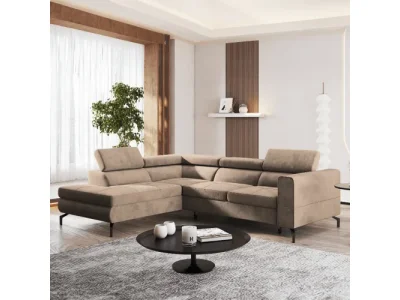 KONDELA Baltik Roh L rohová sedačka s rozkladom a úložným priestorom svetlohnedá / čierna