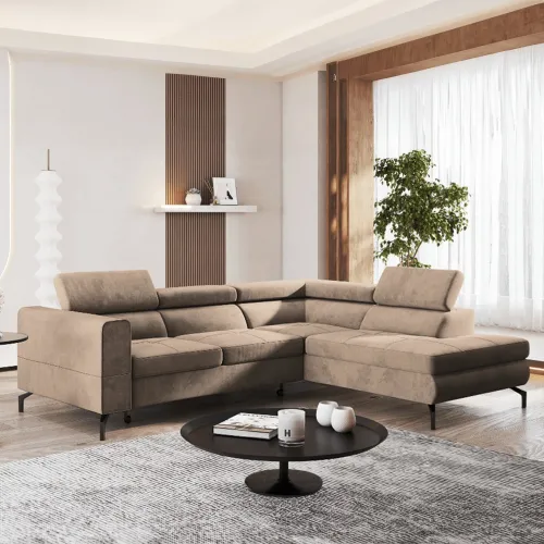 KONDELA Baltik Roh P rohová sedačka s rozkladom a úložným priestorom svetlohnedá / čierna