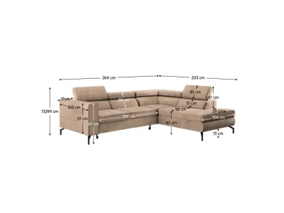 Detail produktu KONDELA Baltik Roh P rohová sedačka s rozkladom a úložným priestorom svetlohnedá / čierna