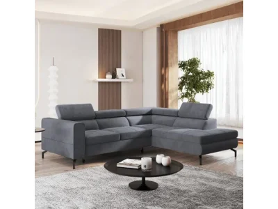 KONDELA Baltik Roh P rohová sedačka s rozkladom a úložným priestorom sivá / čierna