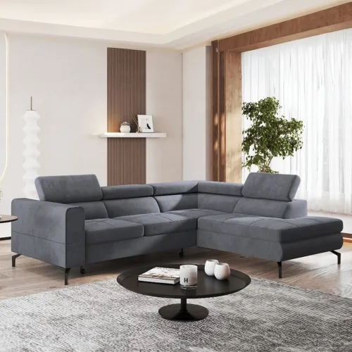 KONDELA Baltik Roh P rohová sedačka s rozkladom a úložným priestorom sivá / čierna