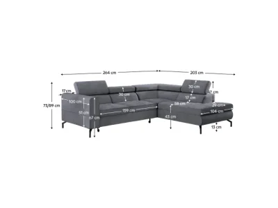 Detail produktu KONDELA Baltik Roh P rohová sedačka s rozkladom a úložným priestorom sivá / čierna