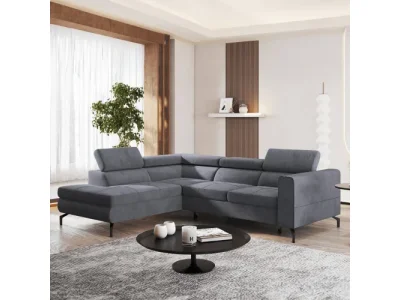 KONDELA Baltik Roh L rohová sedačka s rozkladom a úložným priestorom sivá / čierna