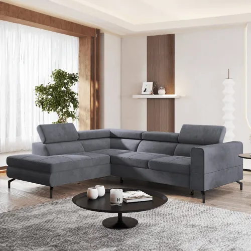 KONDELA Baltik Roh L rohová sedačka s rozkladom a úložným priestorom sivá / čierna