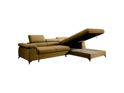 Detail produktu KONDELA Horty Roh P rohová sedačka s rozkladom a úložným priestorom horčicová / čierna