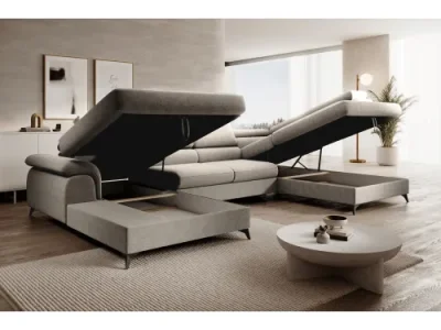 Detail produktu KONDELA Poly Roh U P rohová sedačka u s rozkladom béžová / čierna