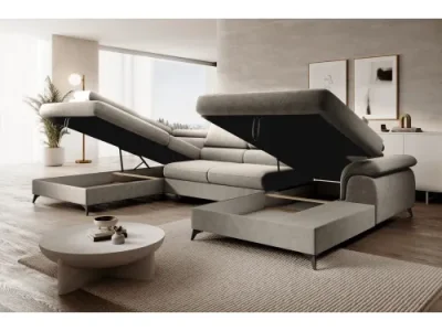 Detail produktu KONDELA Poly Roh U L rohová sedačka u s rozkladom béžová / čierna