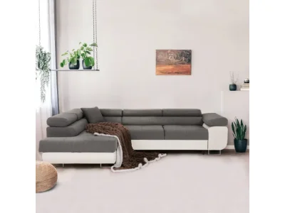 Detail produktu KONDELA Amareto New L rohová sedačka s rozkladom biela / sivá