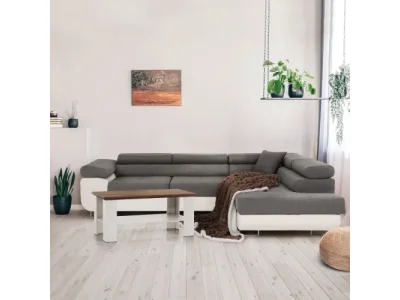 Detail produktu KONDELA Amareto New L rohová sedačka s rozkladom biela / sivá