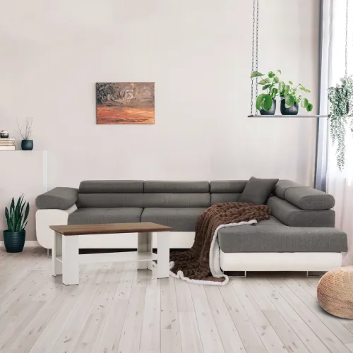 KONDELA Amareto New P rohová sedačka s rozkladom biela / sivá