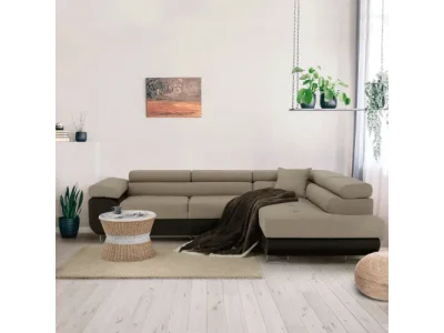 KONDELA Amareto New P rohová sedačka s rozkladom hnedá / béžová