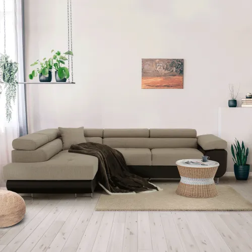 KONDELA Amareto New L rohová sedačka s rozkladom hnedá / béžová