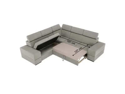 Detail produktu KONDELA Monako Roh L rohová sedačka s rozkladom a úložným priestorom sivá