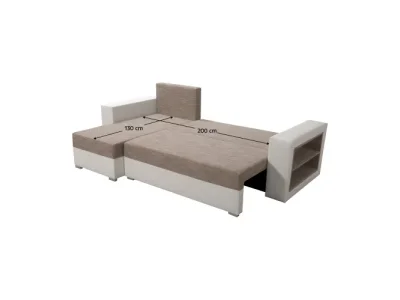 Detail produktu KONDELA Merak Roh L rohová sedačka s rozkladom a úložným priestorom biela / hnedý melír