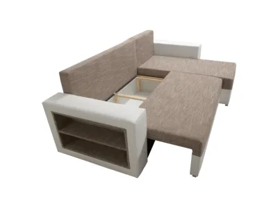 Detail produktu KONDELA Merak Roh P rohová sedačka s rozkladom a úložným priestorom biela / hnedý melír