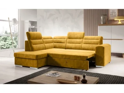 Detail produktu KONDELA Kloudy Roh L rohová sedačka s rozkladom a úložným priestorom horčicová