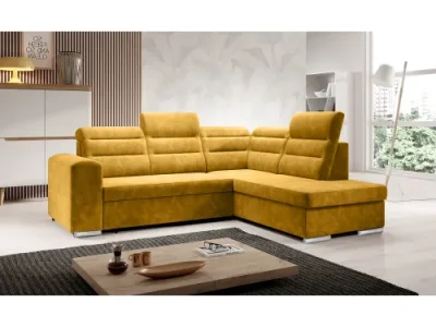 Detail produktu KONDELA Kloudy Roh P rohová sedačka s rozkladom a úložným priestorom horčicová