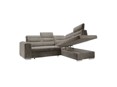 Detail produktu KONDELA Kloudy Roh P rohová sedačka s rozkladom a úložným priestorom sivohnedá (taupe)