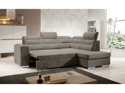 Detail produktu KONDELA Kloudy Roh P rohová sedačka s rozkladom a úložným priestorom sivohnedá (taupe)