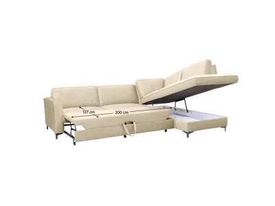 Detail produktu KONDELA Ermon Roh P rohová sedačka s rozkladom a úložným priestorom krémová