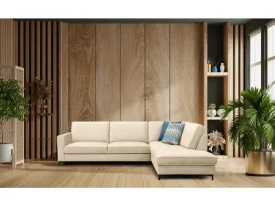 Detail produktu KONDELA Ermon Roh P rohová sedačka s rozkladom a úložným priestorom krémová