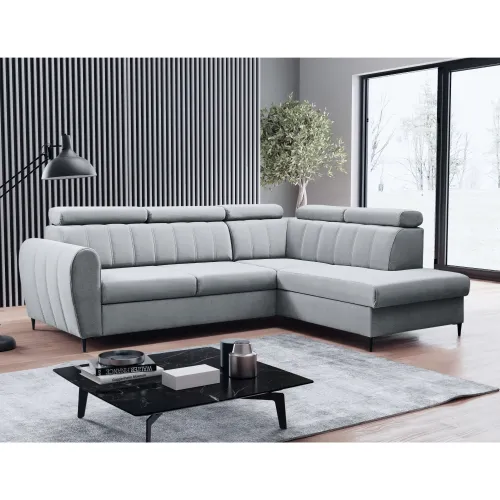 KONDELA Korio L P rohová sedačka s rozkladom a úložným priestorom svetlosivá / čierna