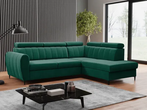 KONDELA Korio L P rohová sedačka s rozkladom a úložným priestorom smaragdová / čierna