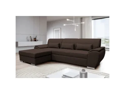 KONDELA Pedra Roh L rohová sedačka s rozkladom a úložným priestorom hnedá