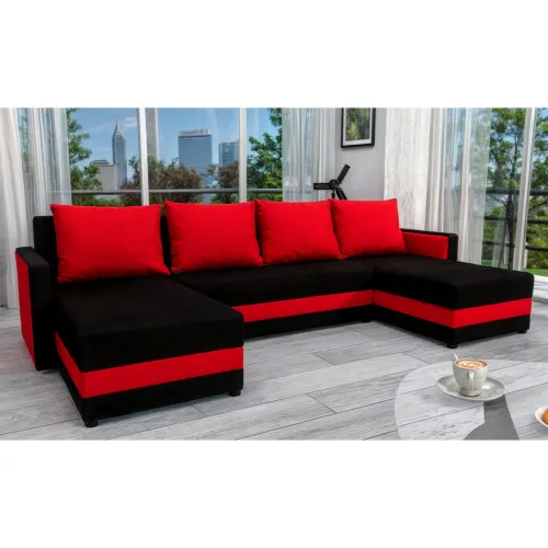 KONDELA Paulita U L/P rohová sedačka u s rozkladom čierna / červená